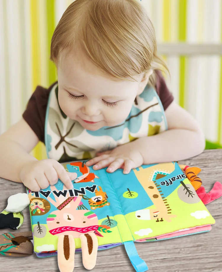Baby early education toy aipinqi Soft Fabric animal tails cloth book