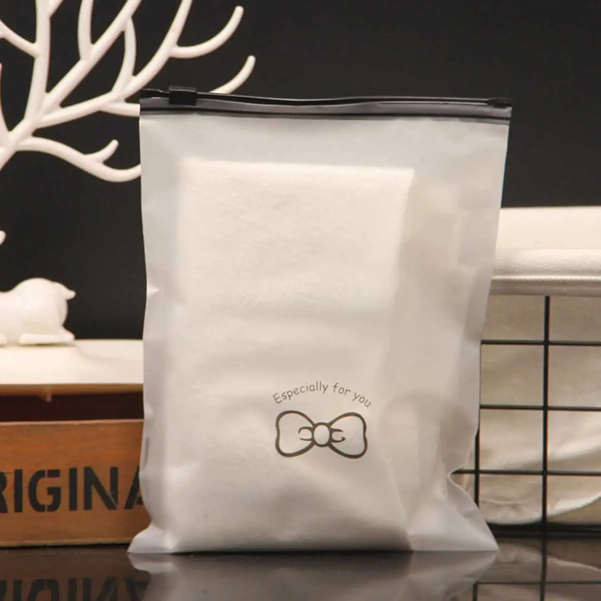 PE/CPE custom slider frosted plastic packing socks & t-shirt & underdress zipper bag