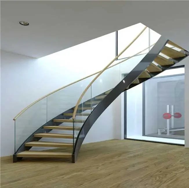 High Quality Modern Indoor Curved Staircase Laminated Interior Glass Spiral Stairs with Glass Railing