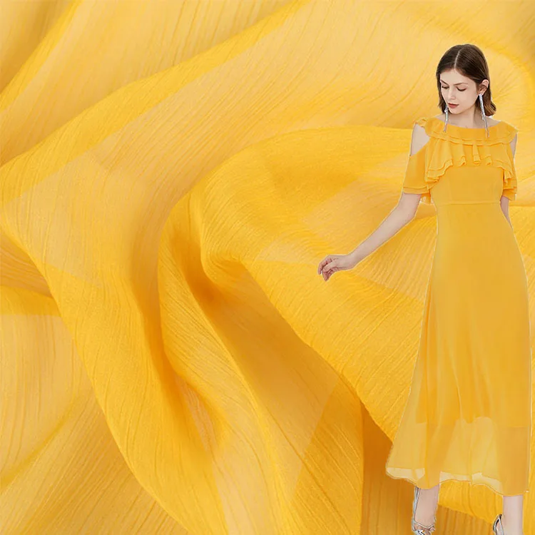 2025 Lightweight Breathable 100% Polyester Crepe Crinkle Chiffon Silk Fabric for Garment Lining Skirt