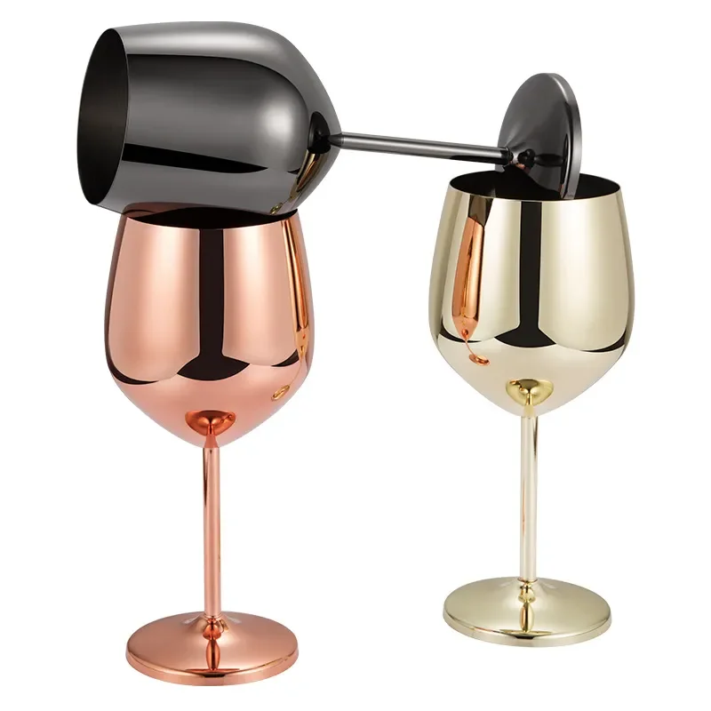 Custom Rose Gold Luxury 18oz Stainless Steel Goblet Modern Design Red Wine Glass Stemmed Champagne Glasses