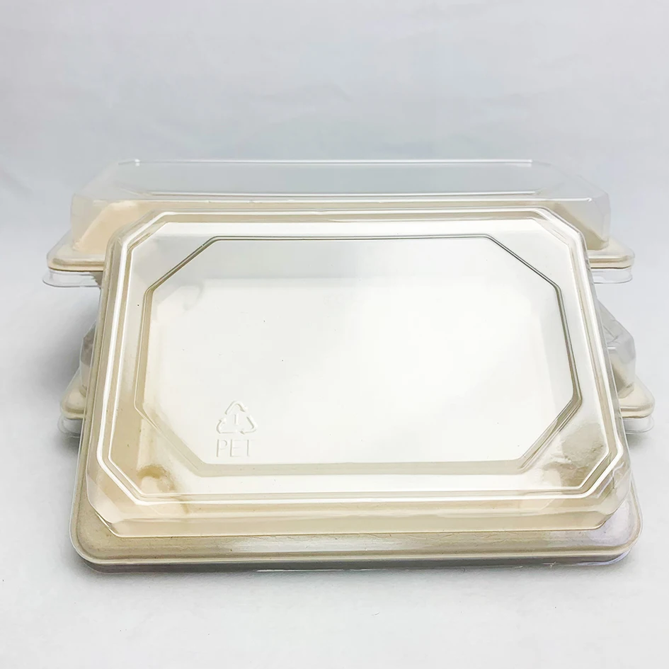 Biodegradable Compostable Disposable sugarcane Sushi Tray Bagasse Japanese Cold Food Dinnerware Tray