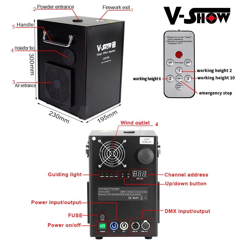 V-Show  Sparkler Machine Cold Pyrotechnics 750w  Spark Fireworks Fountain Effect Machine of Wedding