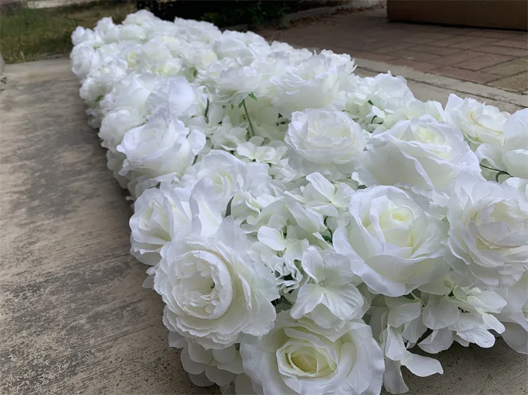 YOPIN-148 Customized Artificial White Silk 3D Flower Table Runner Wedding Decorative