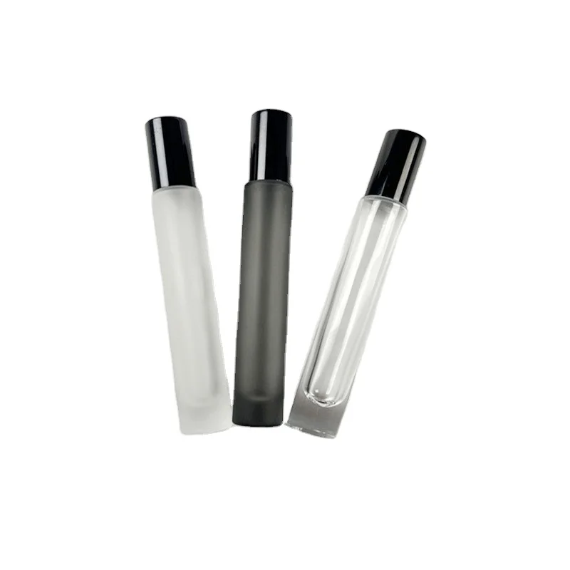 Wholesale empty essential oil perfume 3ml 5ml 8ml 10ml frosted clear amber black glass roll on bottle with metal roller ball