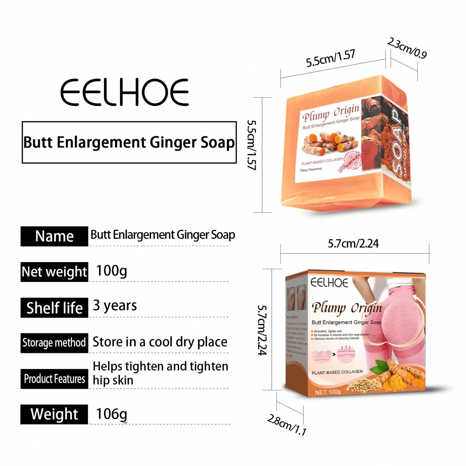 Costom Ginger Herbal Hip Lifting Firming Butt Enlarge Honey Peach Hip Body Cleaning Body Shaping Moisturizing Hip Handmade Soap