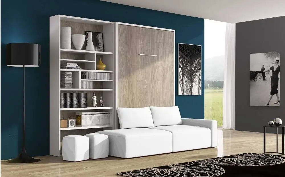 modern king size murphy bed with storage and 4 drawers wooden mdf metal/wood platform bedroom furniture for home use