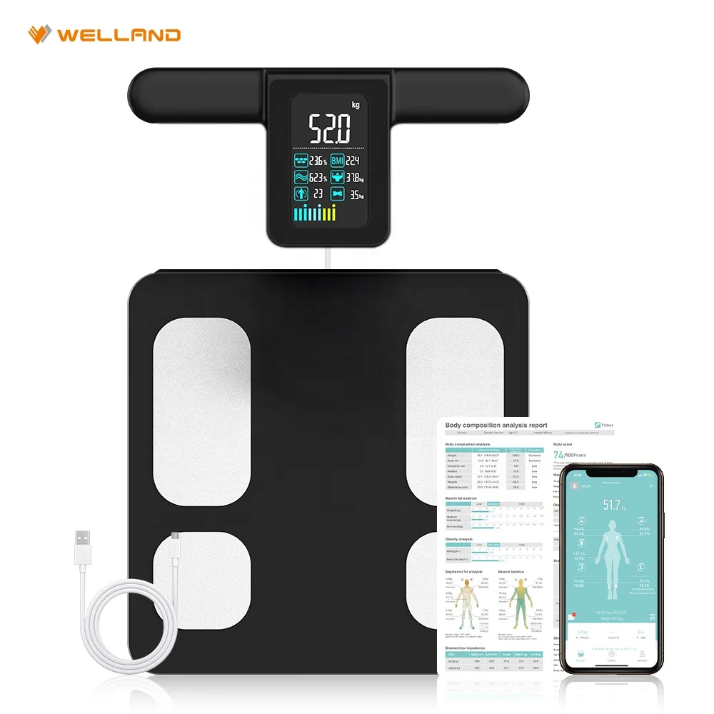 8 Electrodes Body Mass Index Smart Scale  Body Fat Bioimpedance Scale With Body Report