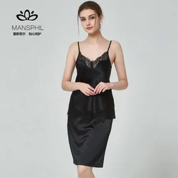 100 Silk Spaghetti top camisole and skirt PJ Set Homewear Sleepwear with  Lace Trimming