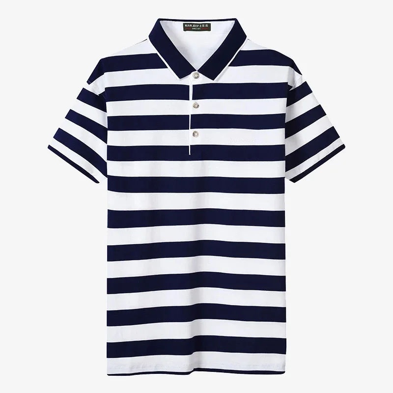 Рубашка-поло мужская в полоску, хлопок, короткий рукав, Классическая Повседневная офисная одежда, лето