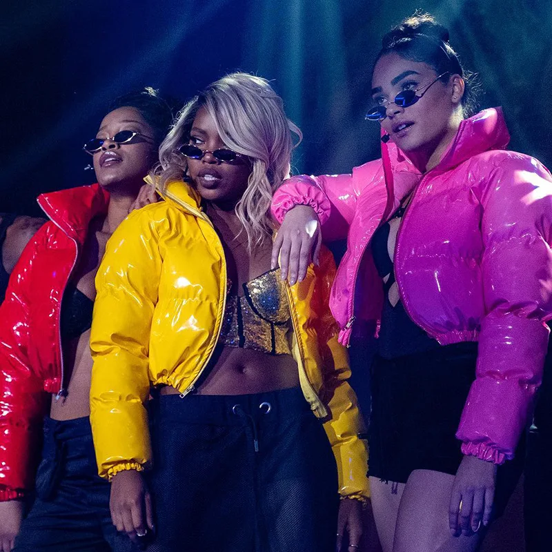 TD Hot Style Women Winter Coats Solid Color PU Mirror Ladies Down Jacket Crop Zipper Bubble Coats