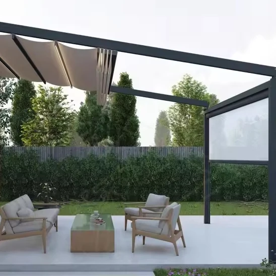 Waterproof PVC Folding Retractable Pergola Roof Motorized Awning Patio Canopy Pergola With Shade