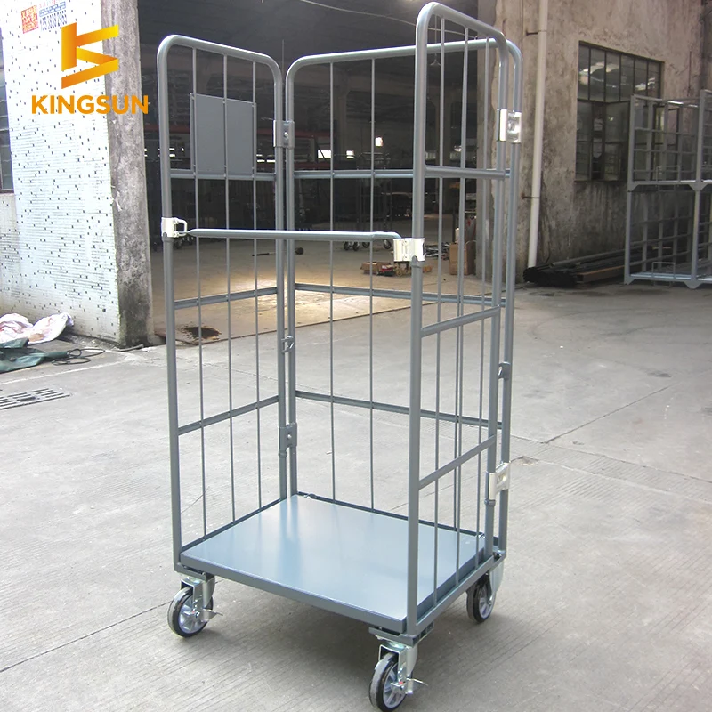 Galvanized Iron steel foldable transport trolley logistics trolley for laundry, warehouse ,logistics center,super market