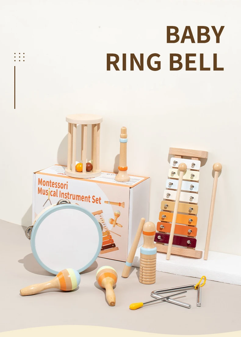 1set Toddlers Early Education Castanet Sand Hammer Tambourine Kindergarten Orff Percussion Instrument Musical Toys for Baby