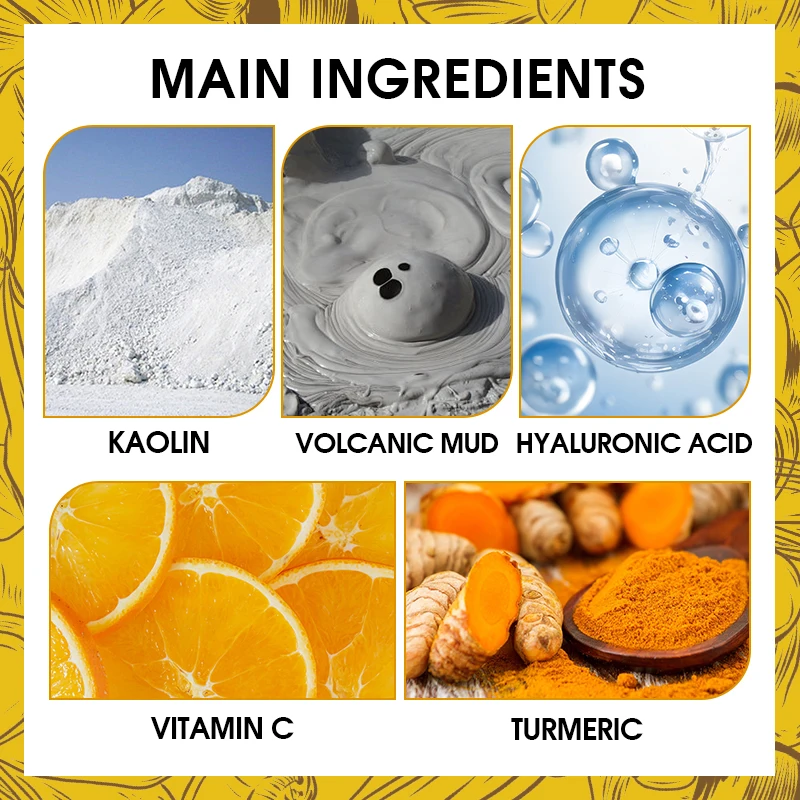 Cosmetic Volcanic Mud Mask Cruelty-free Deep Cleaning Anti-acne and Kaolin Turmeric Clay Face Mask for Women With Sensitive Skin