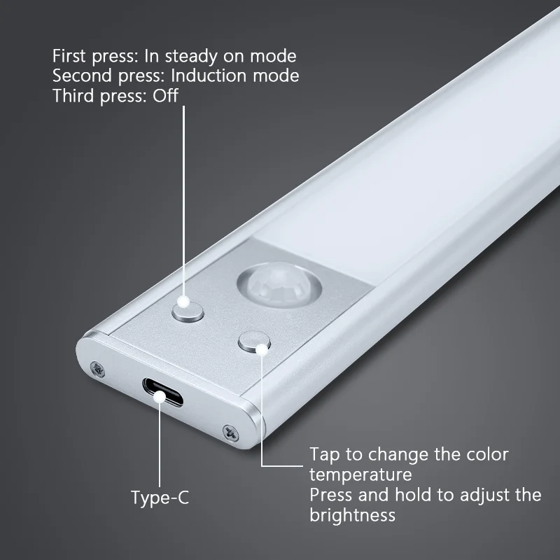 Customizable LED Body Sensor Indoor Lamp Modern Warodrobe Cabinet LED Lights 5V Rechargeable Double Switch Aluminium Closets