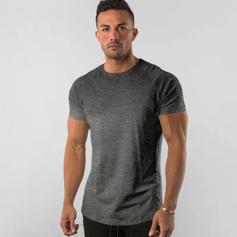 Premium Quality 95 Cotton 5 Spandex Curved Hem Sports T Shirt Mens Streetwear Bodybuilding Fitness Muscle Slim Fitted T Shirt