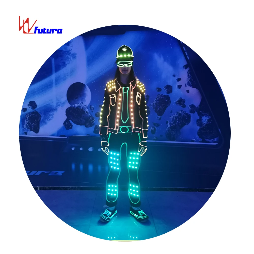 Костюмы LED Светящиеся костюмы обувь свет для мужчин EL провода танцевальная одежда