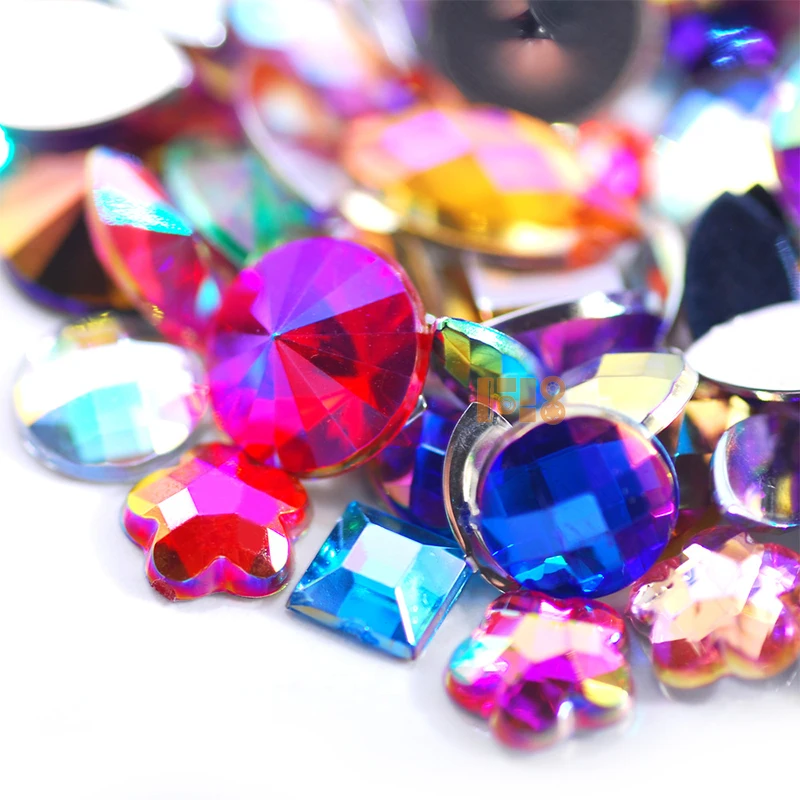 Wholesale 600pcs/bag flat-back ab acrylic stone mixed size mixed color AB shaped acrylic stone for DIY jewelry accessories