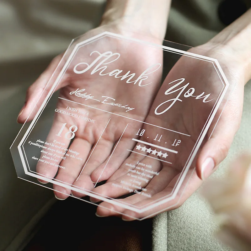 Custom Unique Luxurious Transparent Square Cards Clear Printing Festival Wedding Acrylic Invitation Card