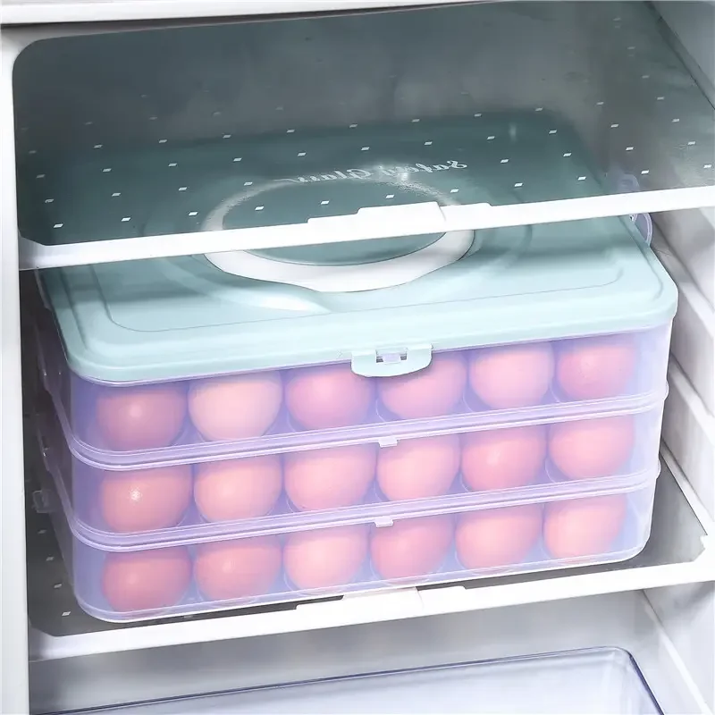 Large portable refrigerator food eggs storage box 24 egg tray kitchen dust-proof storage box with cover