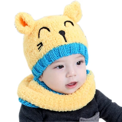Custom Cute Lovely Children Fur Pom Pom Caps Girls Boys Warm Baby Scarf Hat