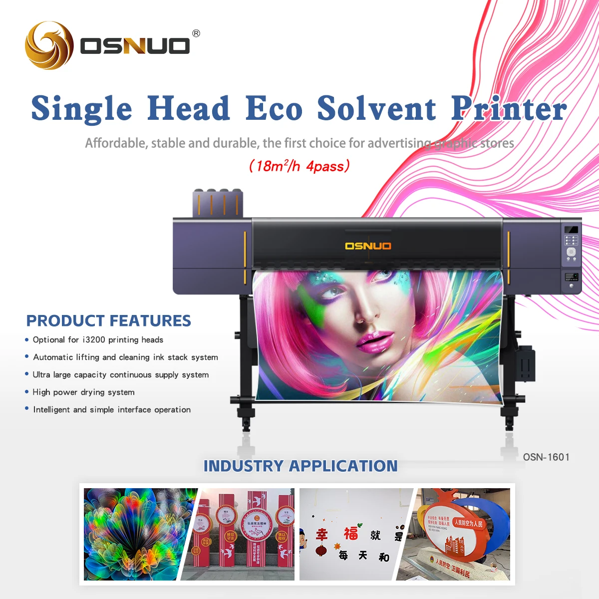 OSNUO wide format eco solvent inkjet i3200 printer eco solvent printer for advertising