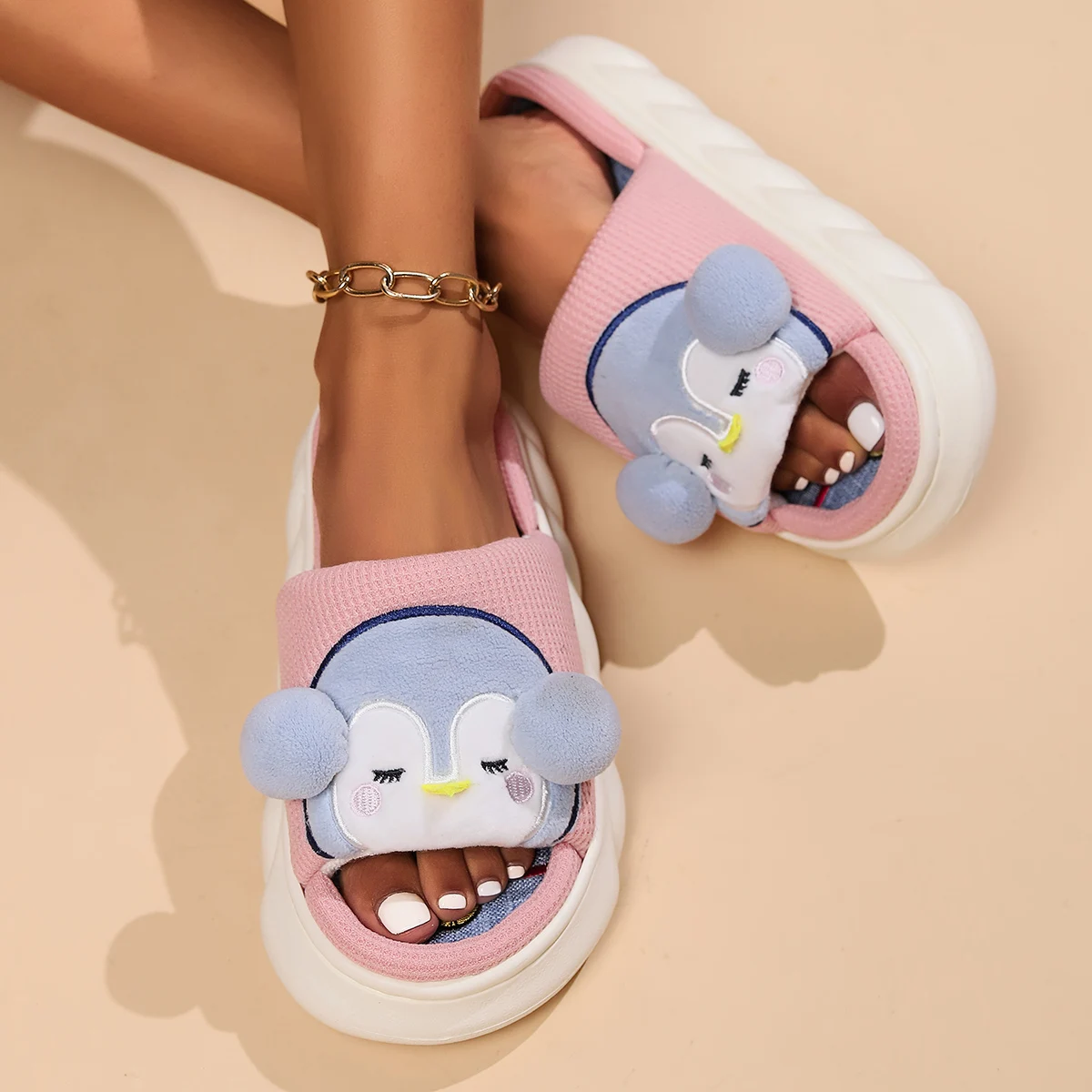 Lovely Animal Penguin Cute Cartoon Slides Thick Sole Anti Slip Summer Sandals Indoor Unisex Home Women Slippers