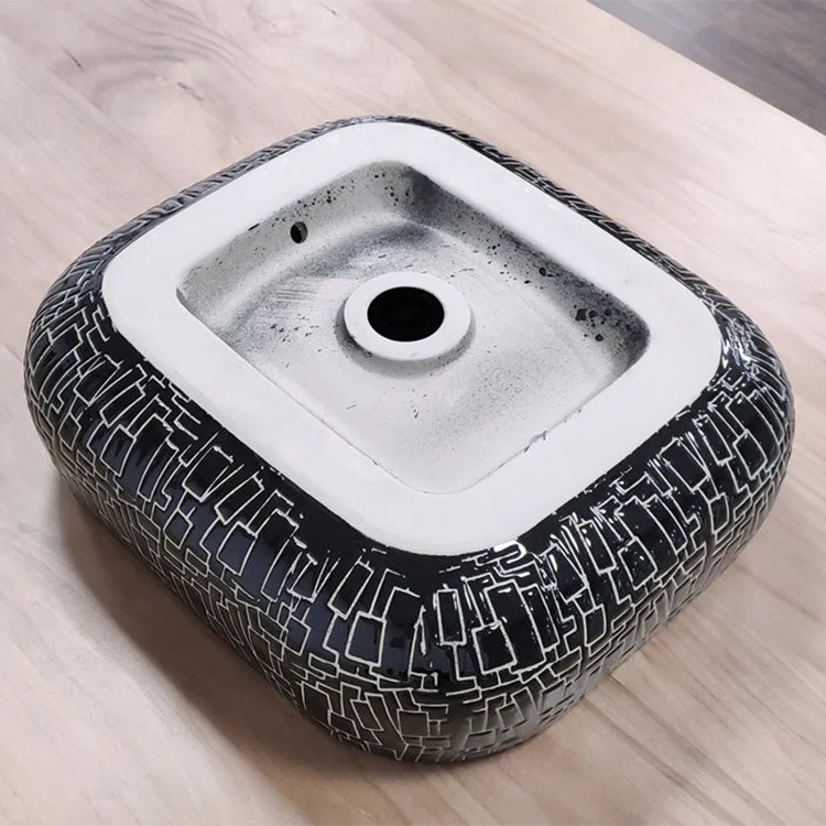 High-end sanitary ware glossy black washbasins countertop hand wash basin modern ceramic bathroom sink