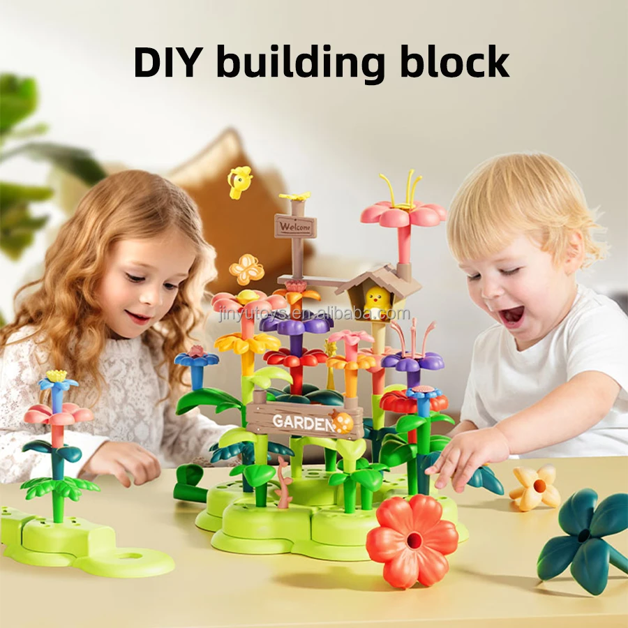 trend toys Kids Game Birthday Gift Diy Assemble Flower Garden Toys Set Educational STEM Building Block Flowers for Children