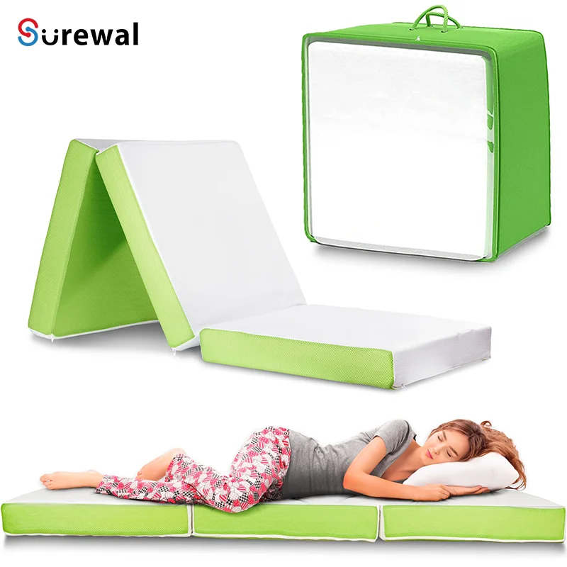 SUREWAL Floor Mattress Foldable 4 Inch Foam Camping Bed Mattress for Adults & Kids Folding Portable Bed for Travel Van Guest
