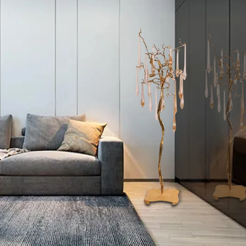 Постмодерн все медные ветви стандартная лампа в виде капли воды хрустальный напольный светильник спальня гостиная стоячая