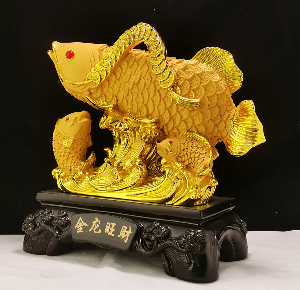 Resin Crafts Feng Shui Chinese Lucky Home Decor Luxury Arowana Statue Livingroom Desktop Arowana Fish Figurine