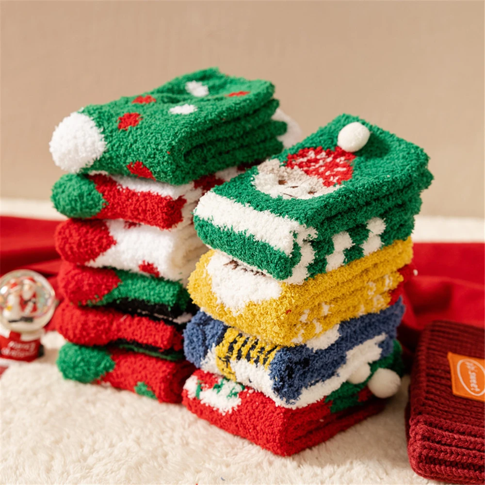 Bioserica Winter Warm kawaii Cute Santa Claus Deer Socks For Christmas polyester christmas socks christmas fuzzy socks