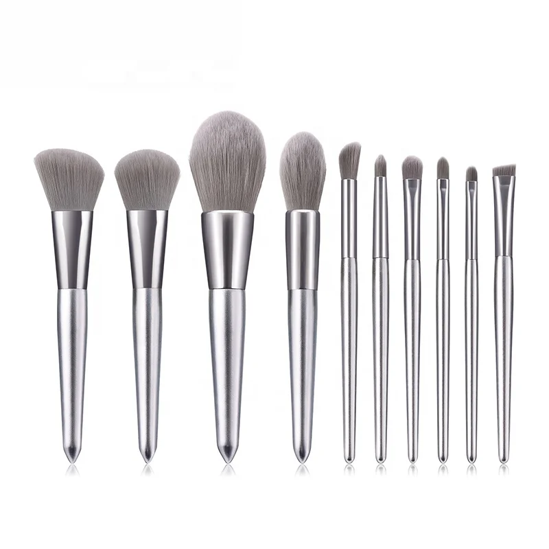 Miyaup silver handle make up brush with pouch gray synthetic hair makeup brush set