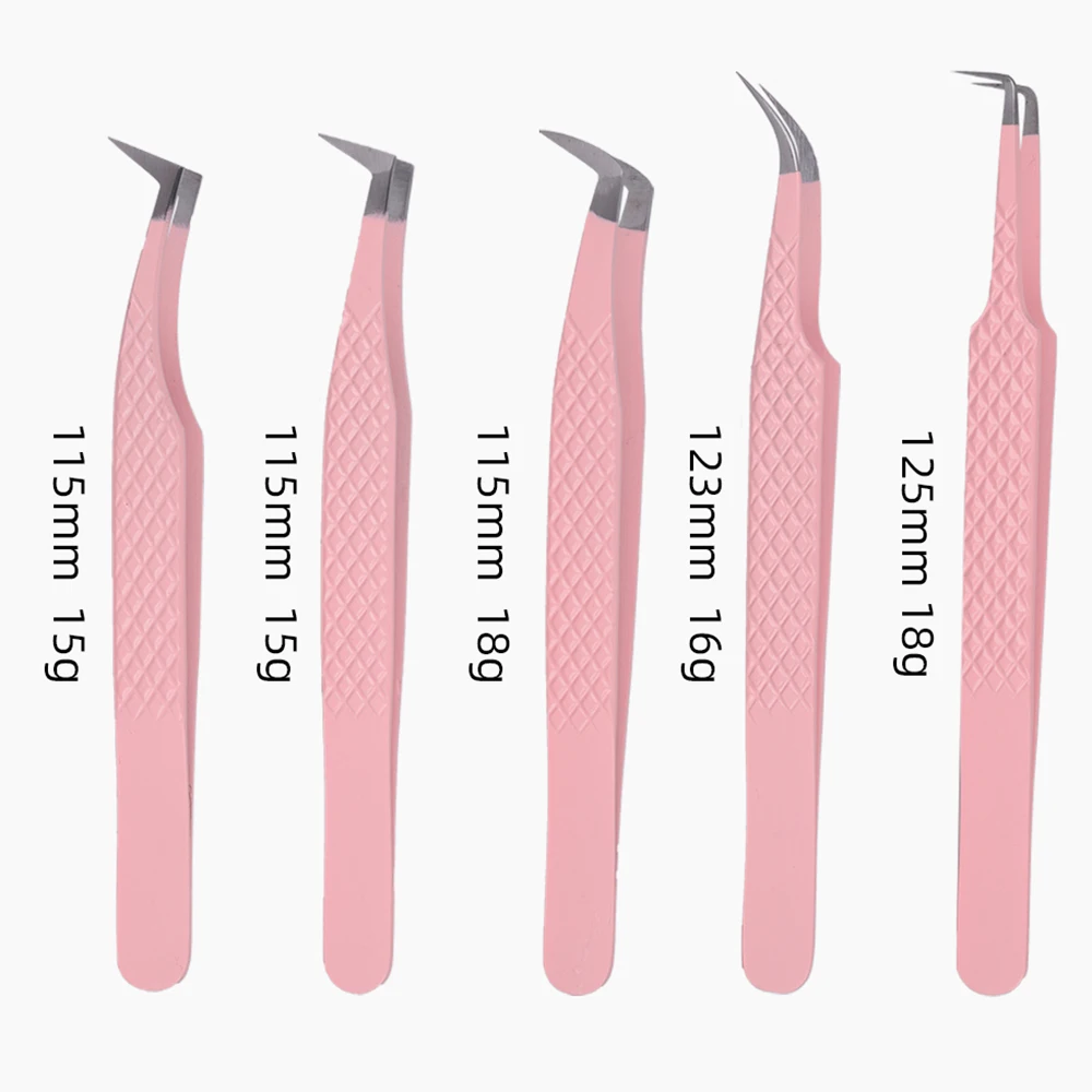 Custom Pink Rose Gold Eye Lash Extension Applicator Tweezers Straight Pointed Volume Eyelash Tweezer Set Private Label