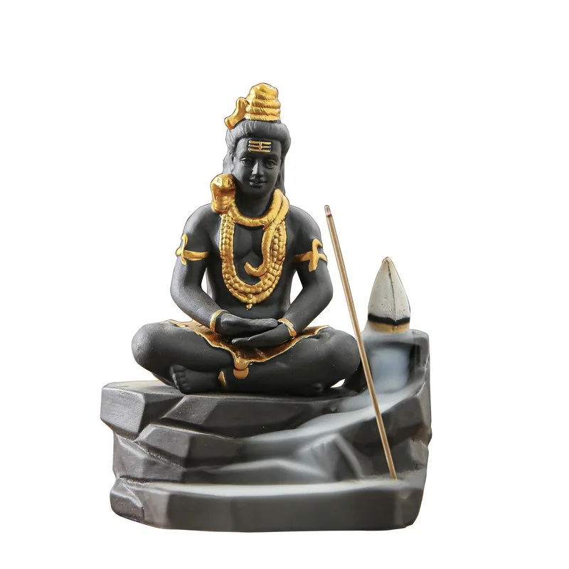 Ywbeyond Home Decoration Yoga Ceramic Indian Gold Buddha Backflow Incense Burner Stick Holder Religious Censer Waterfall