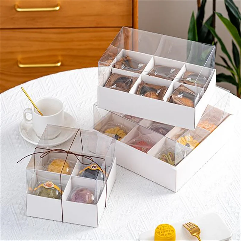 Hot Sale Fashionable Biodegradable Transparent 9 Grid Pastry Box Customizable Cupcake Egg Yolk Crispy Donut Dessert Paper Food