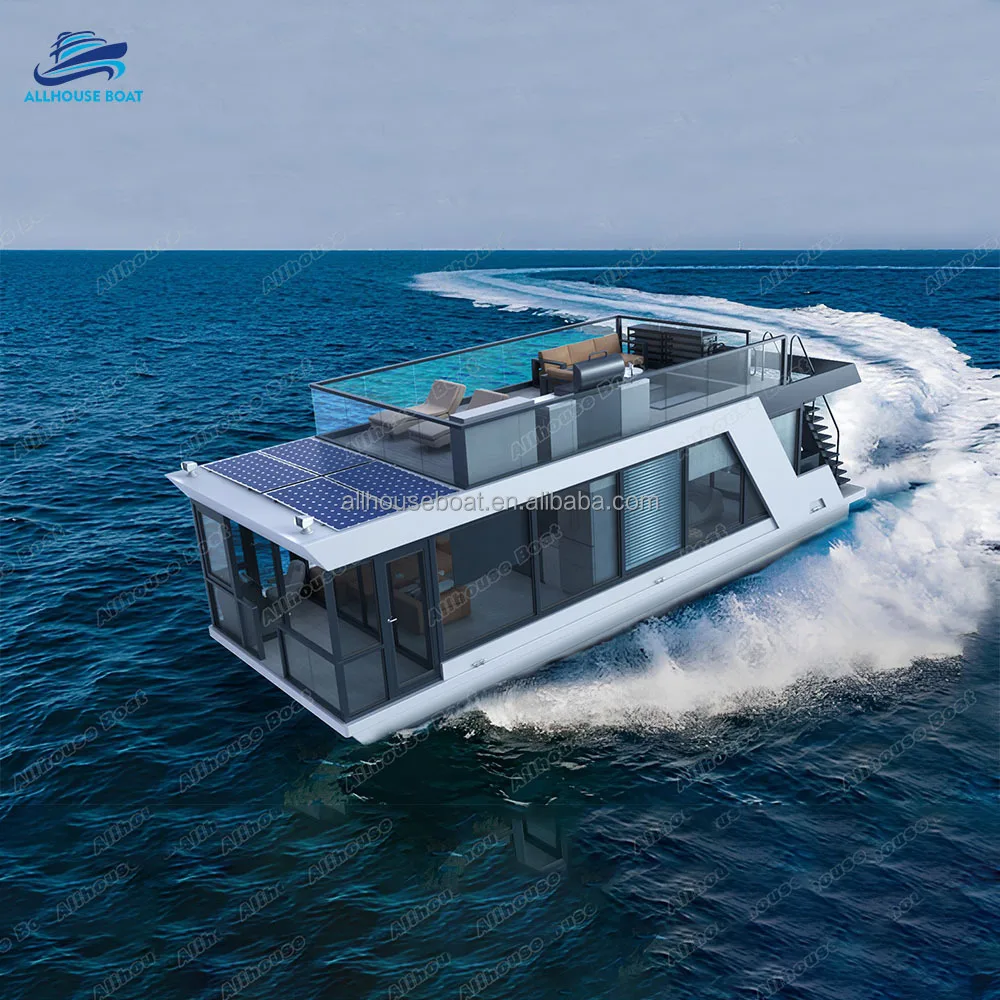 Allhouse Solar Water Houses Houseboat Kits Aluminum Floating Houseboat with Motor