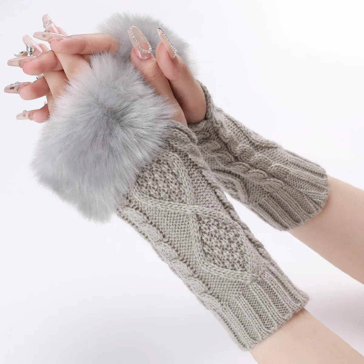 Faux Fur  Hand Wrist Crochet Knitted Fingerless Knitting winter gloves for women