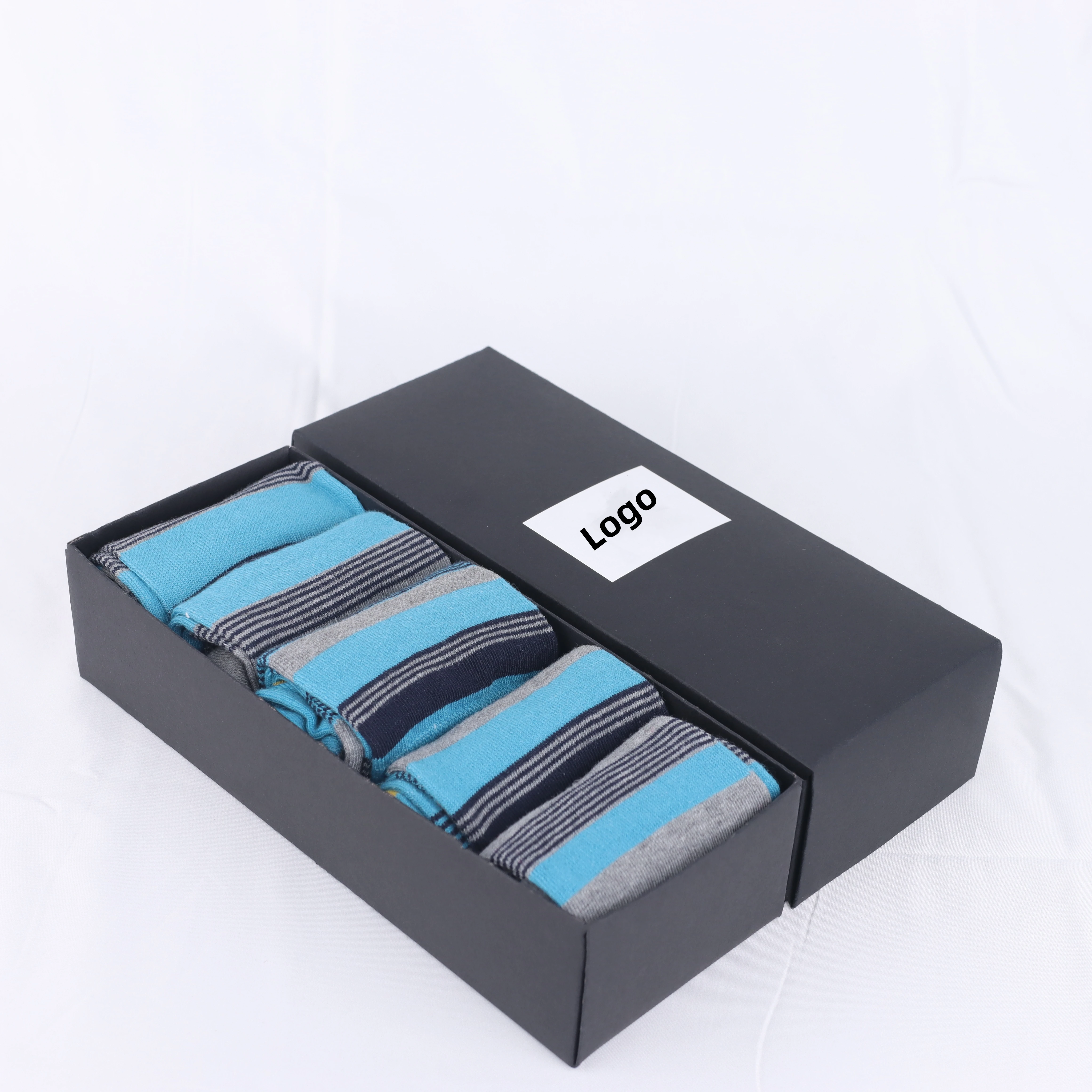 Wholesale Custom Plaid Pure Color 5 Pairs Gifts Box Pack Breathable Cotton Business Men Socks
