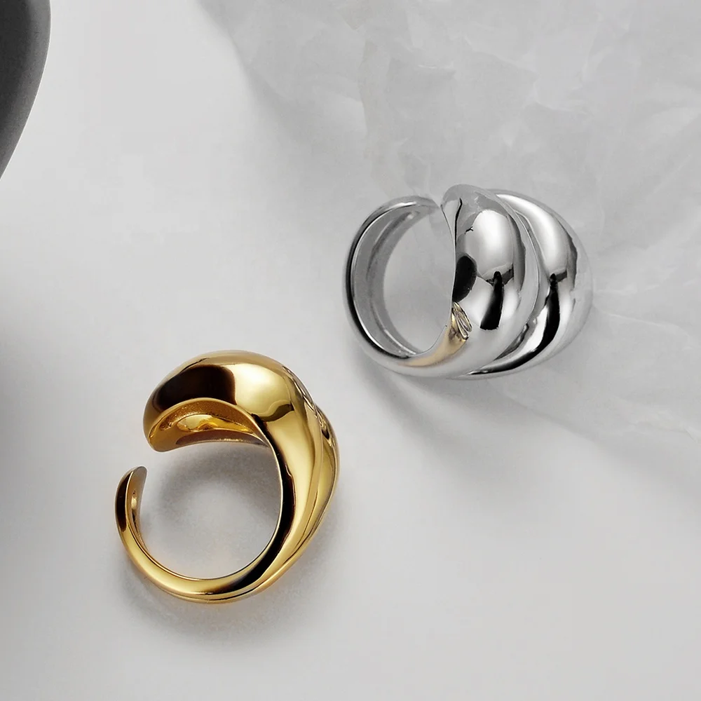 ICEBELA Jewelry S925 Silver 18K Gold Plated Korean Hollow-out Smooth Minimalist Irregular Line Index Finger Rings For Girls