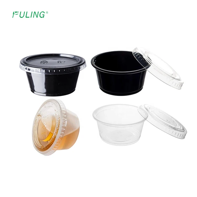 Disposable Plastic Portion cup Sauce Cup with Lid 0.75/1/1.5/23.25/4/5.5oz