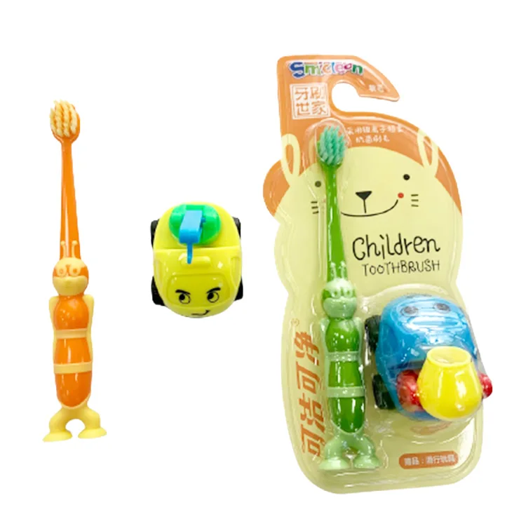 
High quality soft filaments cute Bee design with sucker toy kids toothbrush 
