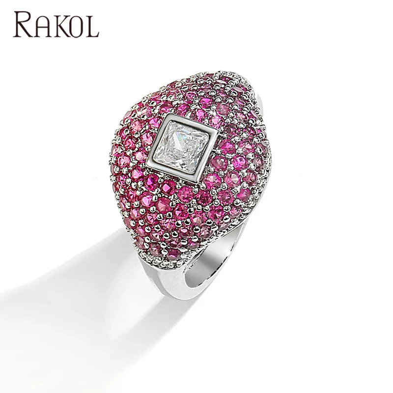 RAKOL RP2152 класса люкс обручальное кольцо для женщин 18K позолоченный металлический камнями циркония с 925 стерлингового серебра из