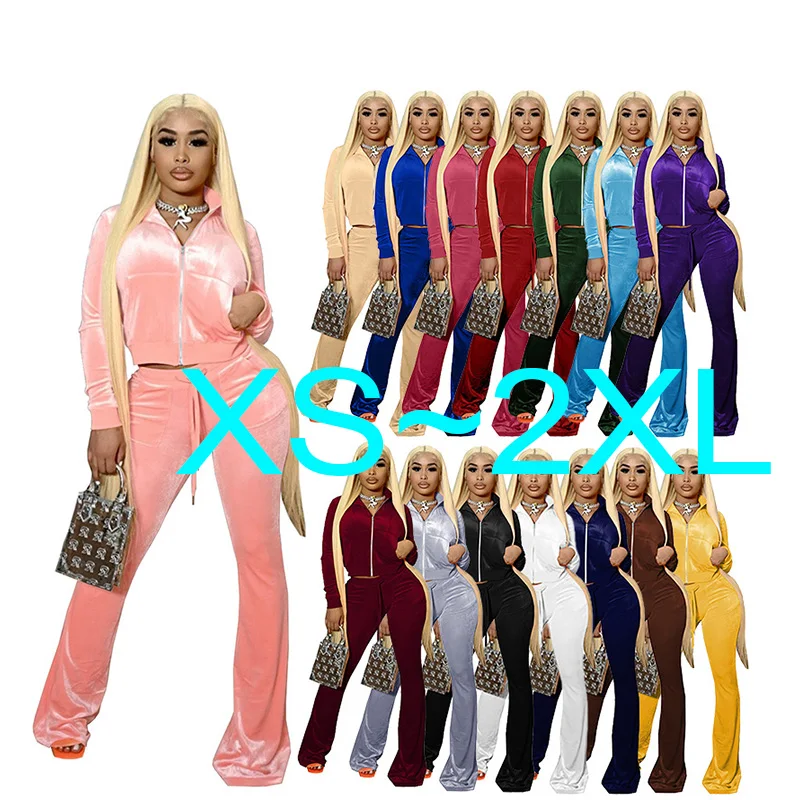 Winter Fall Velvet Track Suit Women Sets 2 Two Piece Set Women Clothing Two Piece Fashion Lounge Wear Purple Velour Tracksuit