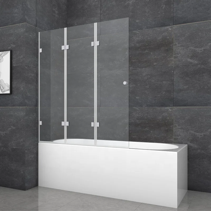 Black Framed 3 Fold Folding Bath Shower Screen Glass Bathtub Door