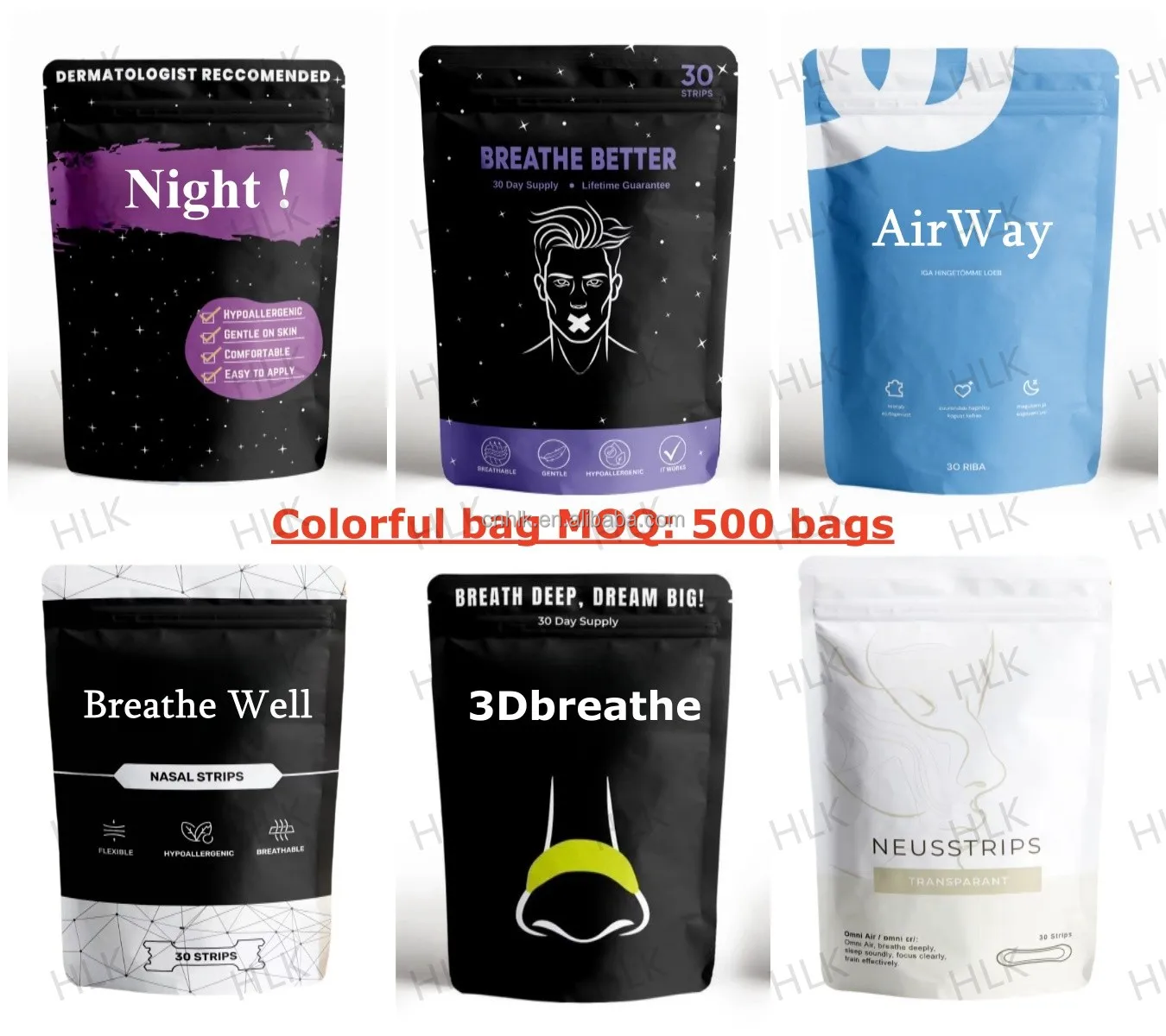 HLK Premium Printed Design Your Own Logo Mylar Zipper Bags Stand Up Pouch