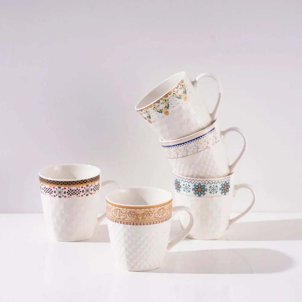 Factory Direct Supply New Bone Mug White 6OZ Square Embossed Cup Ceramic Porcelain Cup Coffee Mug