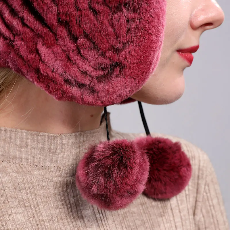 High-Quality Hand-Stitched Rex Rabbit Fur Hat With Rex Rabbit Fur Ball